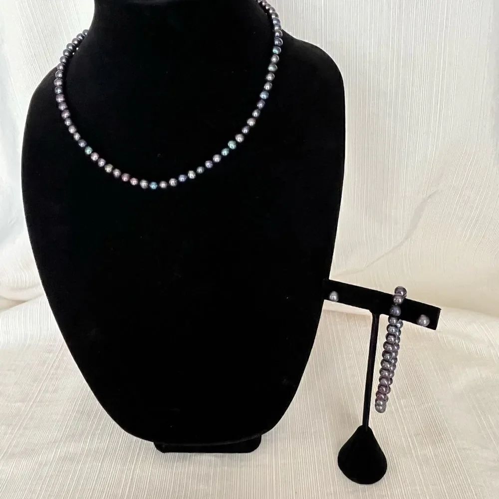 Freshwater Dyed Pearl Set-14k Gold Posts and Clasp- Necklace, Bracelet and Studs